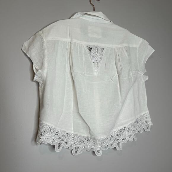 American Eagle White Lace Cutout Button Up Shirt Cotton Linen Women Small NWT - Picture 5 of 9
